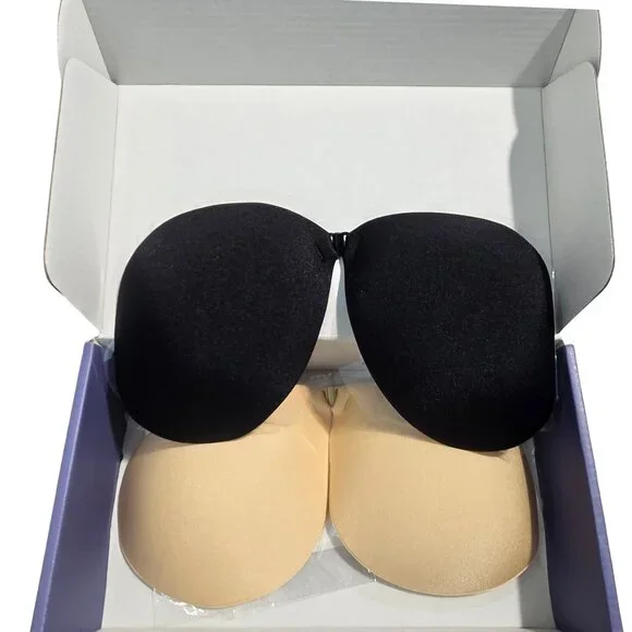 NIB | Niidor 2-Pair Adhesive Push-Up Sticky Bra Set | Black & Nude | D - Picture 1 of 4